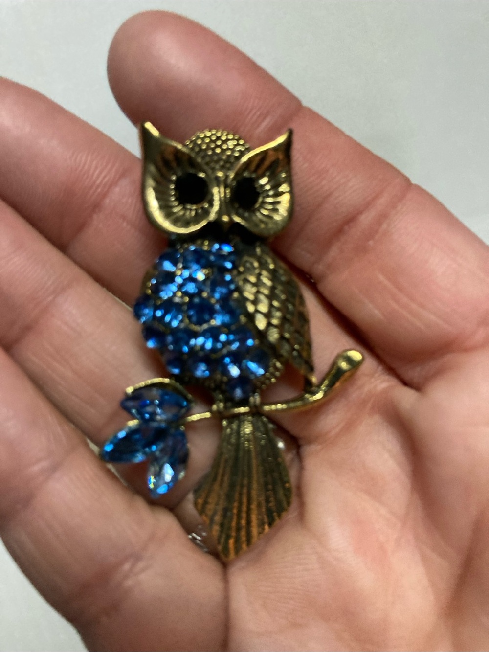 Owl Blue Rhinestone Brooch - Picture 2 of 3